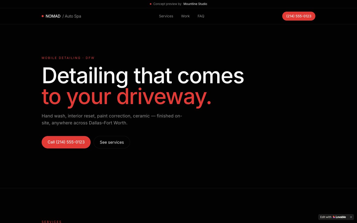 Auto detailing website concept preview