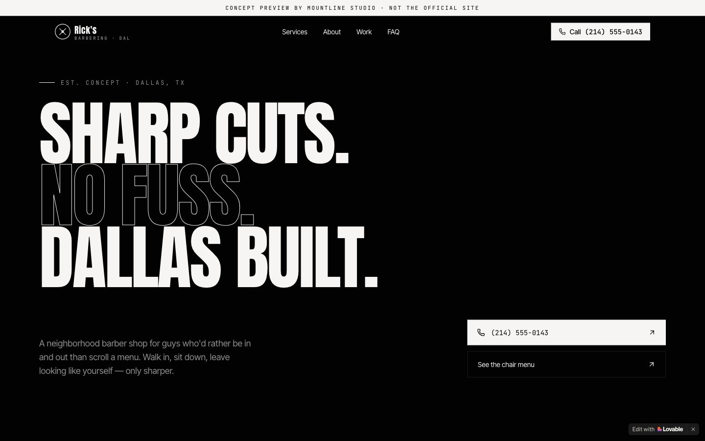 Barber shop website concept preview