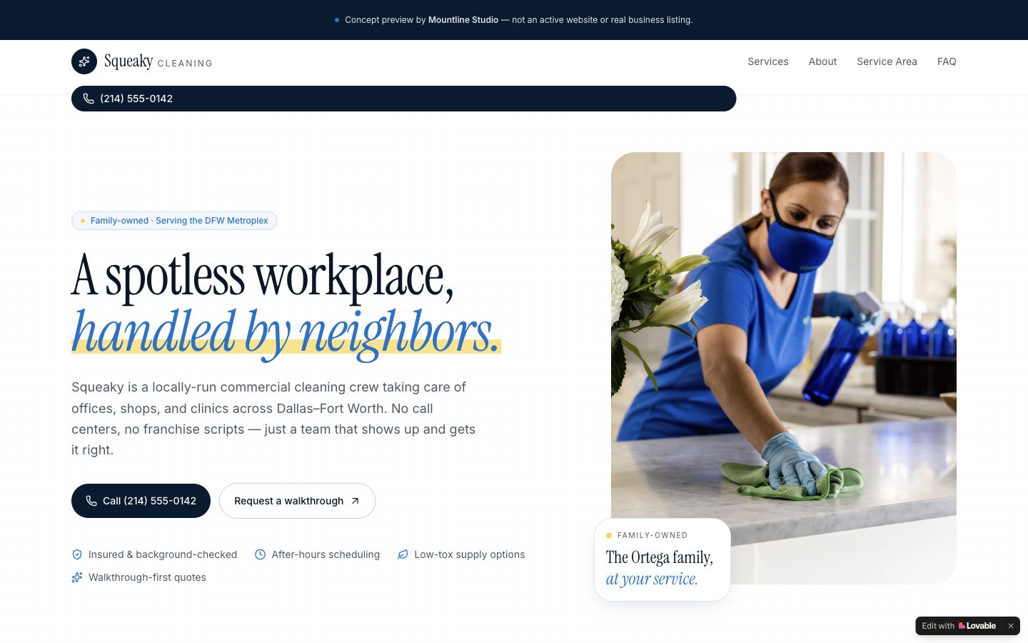 Commercial cleaning website concept preview